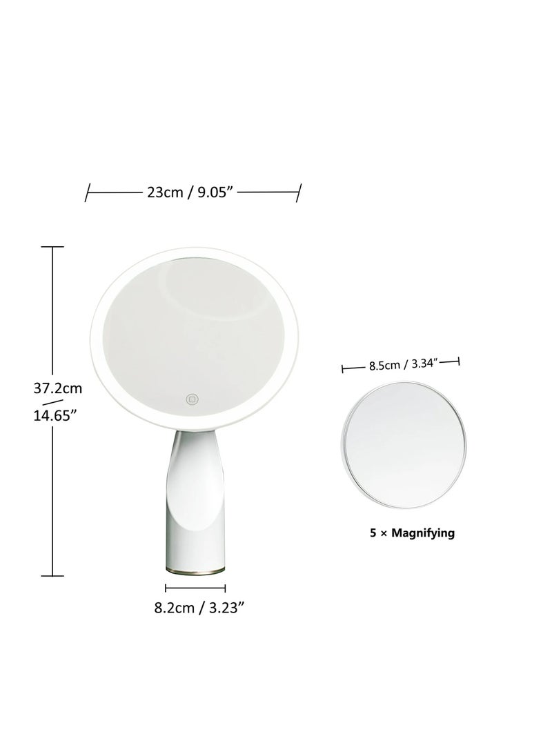 Lighted Makeup Mirror with Portable 5X Magnifying Small Vanity Mirror, Touch Sensor Control, Natural Daylight, White