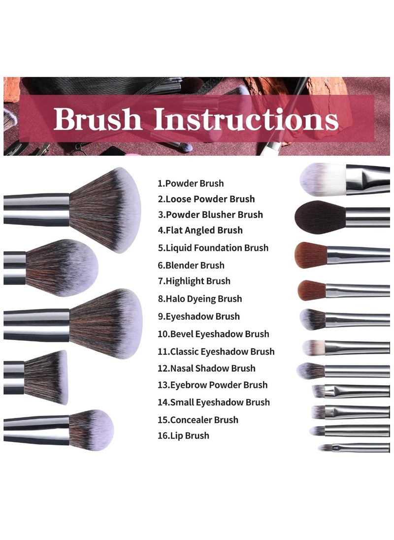 22-Piece Makeup Tools Set – 16 Makeup Brushes, Soft Sponge Blender, Hair Clips & Storage Bag