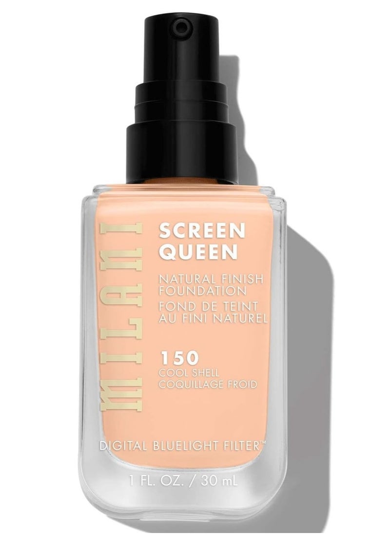 Milani Screen Queen Liquid Foundation Cruelty-Free, Blue Light Protection, Luminous Finish, Build able Coverage, 150 Cool Shell 30ml