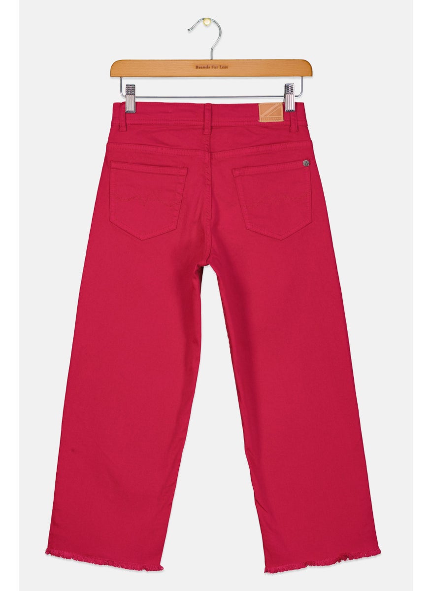 Kids Girl Regular Fit Stretchable Denim Jeans, Dark Pink