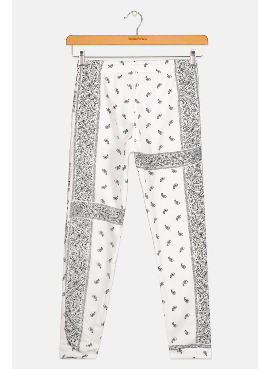 Kids Girl Paisley Print Sweatpants, White