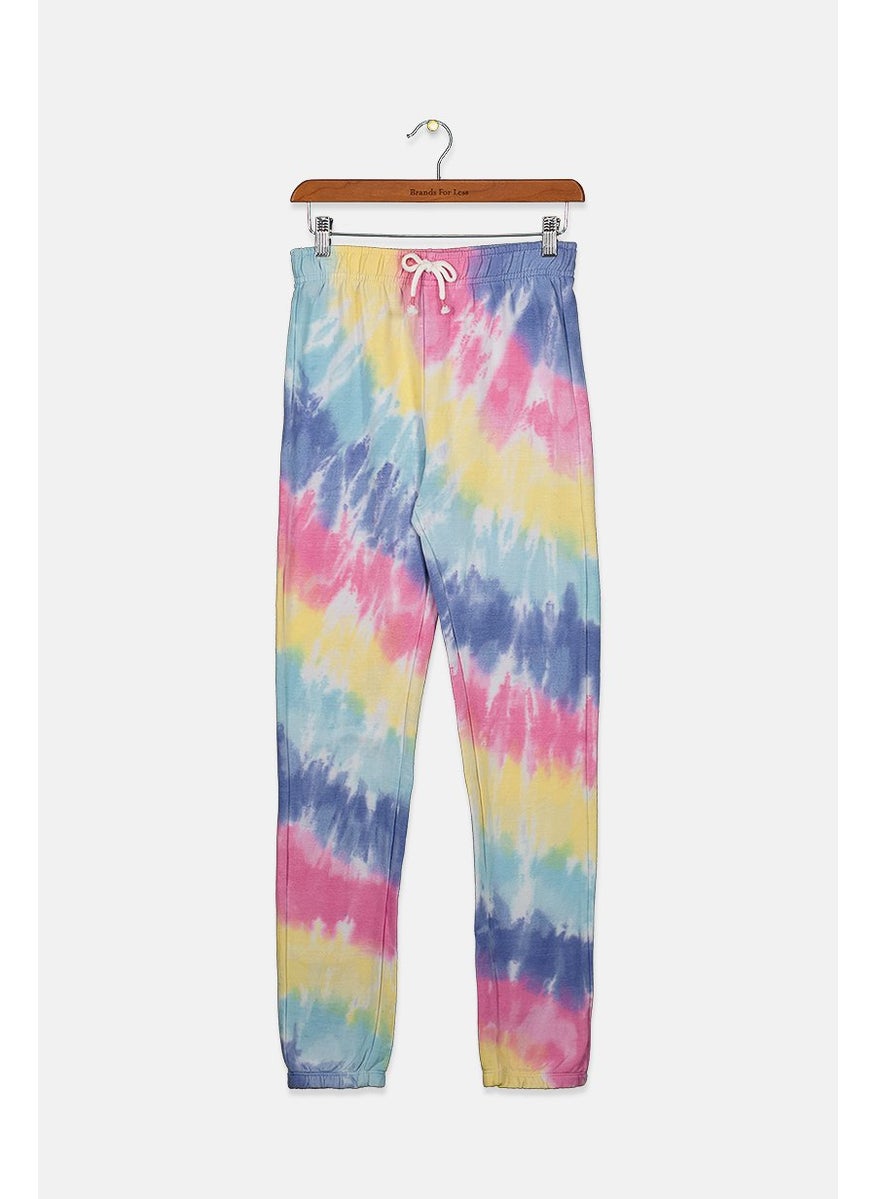 Kids Girl Tie Dye Drawstring Pants, Pink Combo