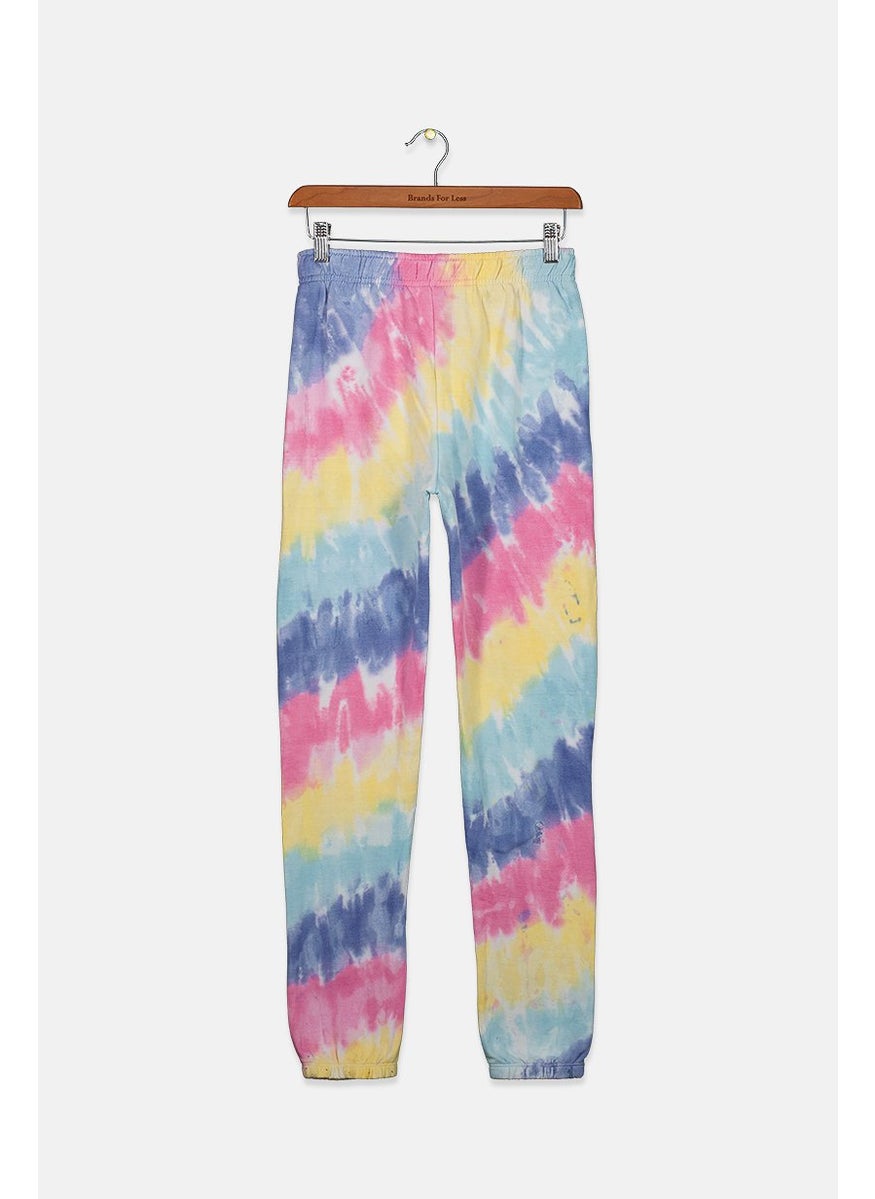 Kids Girl Tie Dye Drawstring Pants, Pink Combo