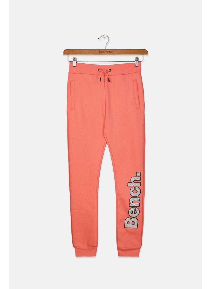 Kids Girls Drawstring Side Pocket Jogger Pants, Coral