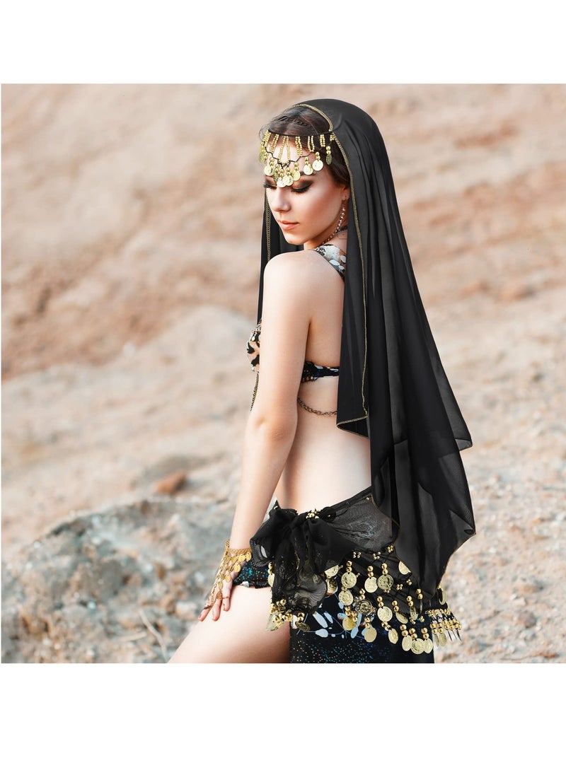 Belly Dance Accessories Gypsy Head Scarf with Coins Gypsy Hip Scarf and Triangle Coin Bracelet Set for Women