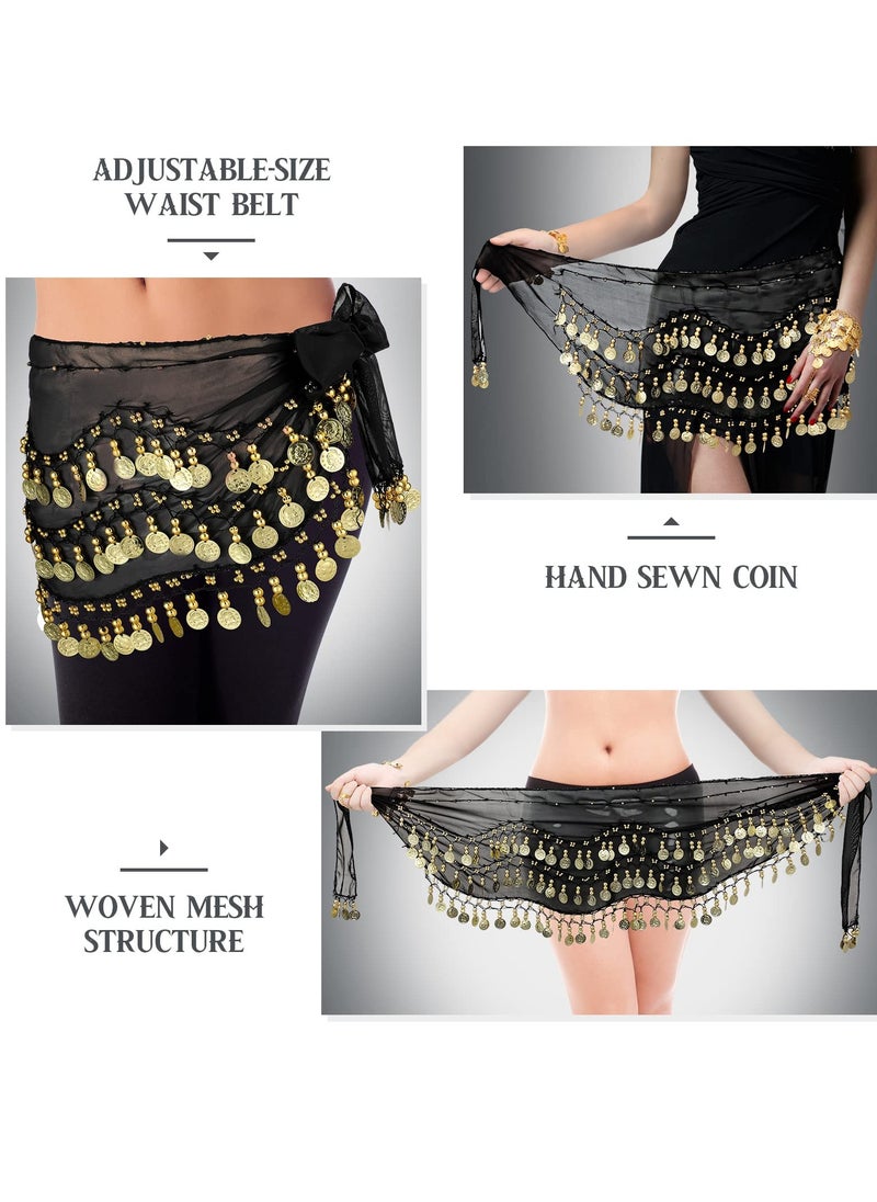 Belly Dance Accessories Gypsy Head Scarf with Coins Gypsy Hip Scarf and Triangle Coin Bracelet Set for Women