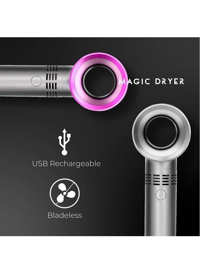 Lyon Lash Portable USB Rechargeable Bladeless Mini Fan/Air Conditioning Blower/Handheld Cooling Dryer, Essential Eyelash Extension Supplies, Dries Glue/Adhesive Rapidly (Nickel/Fuchsia Pink)