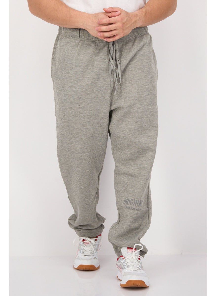 Men Regular Fit Drawstring Brand Logo Jogger Pants, Grey