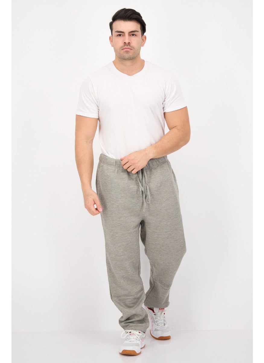 Men Regular Fit Drawstring Brand Logo Jogger Pants, Grey