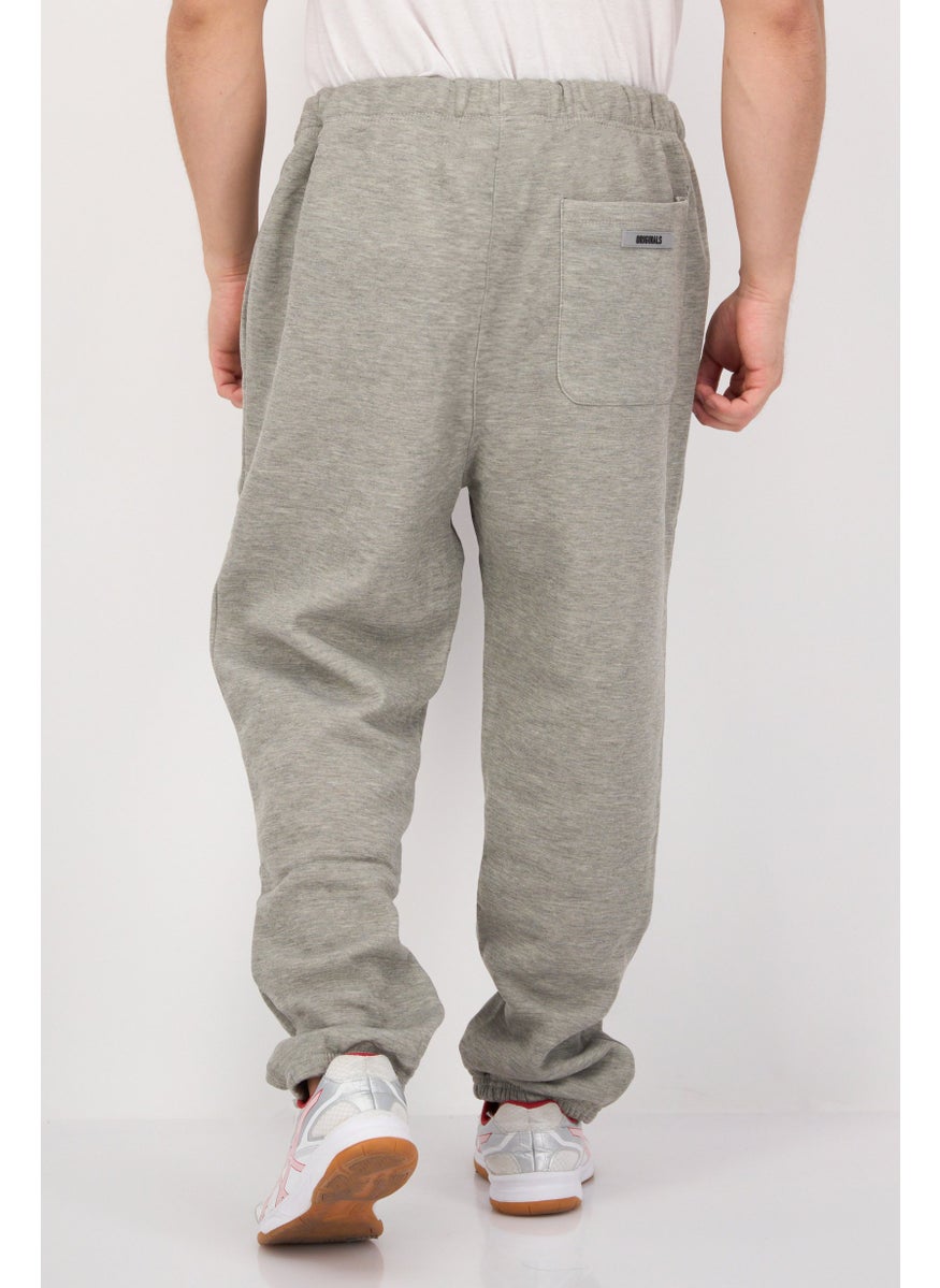 Men Regular Fit Drawstring Brand Logo Jogger Pants, Grey
