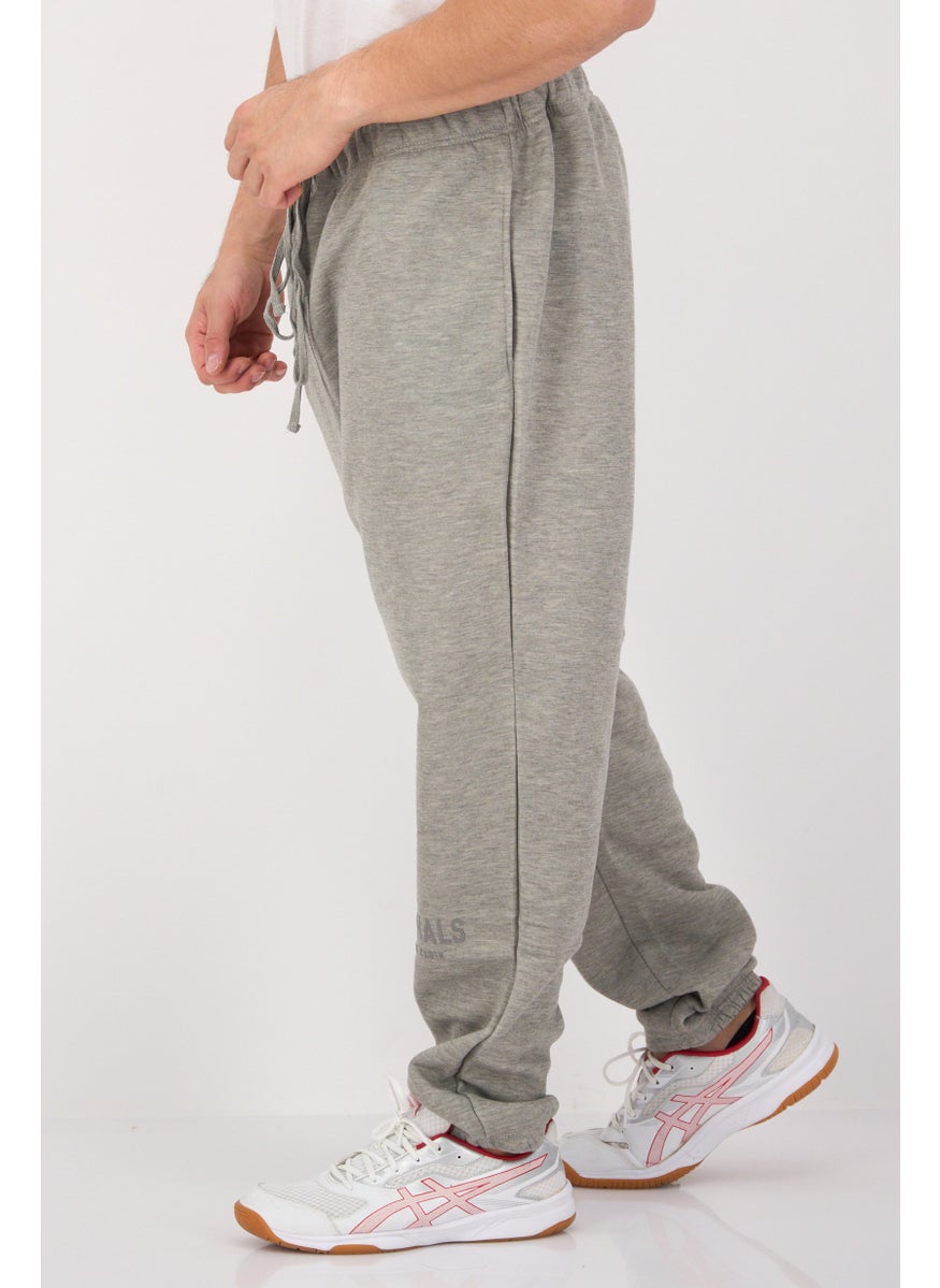 Men Regular Fit Drawstring Brand Logo Jogger Pants, Grey