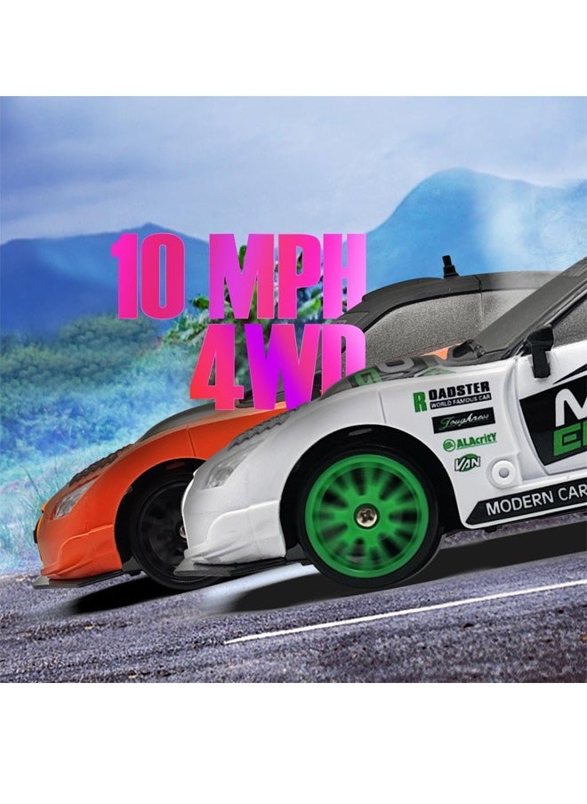 1:24 Scale RC Drift Car, 10MPH 4WD Remote Control Car with LED Light, Racing and Drifting Wheels, 2 Rechargeable Batteries, Toy for Boys, Girls, Kids - Green
