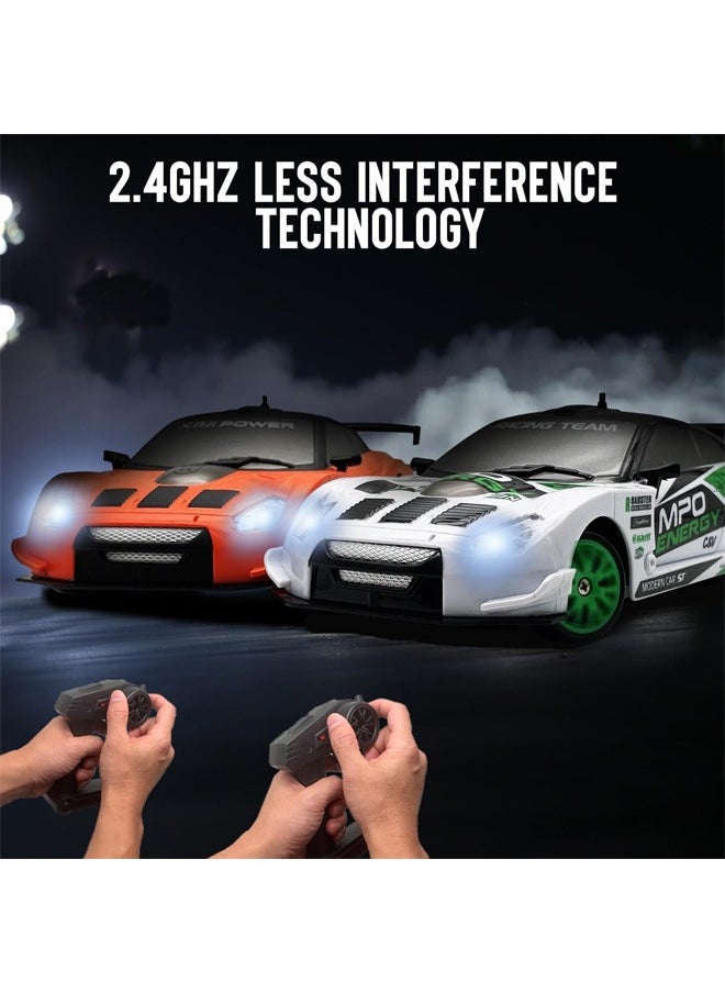 1:24 Scale RC Drift Car, 10MPH 4WD Remote Control Car with LED Light, Racing and Drifting Wheels, 2 Rechargeable Batteries, Toy for Boys, Girls, Kids - Green
