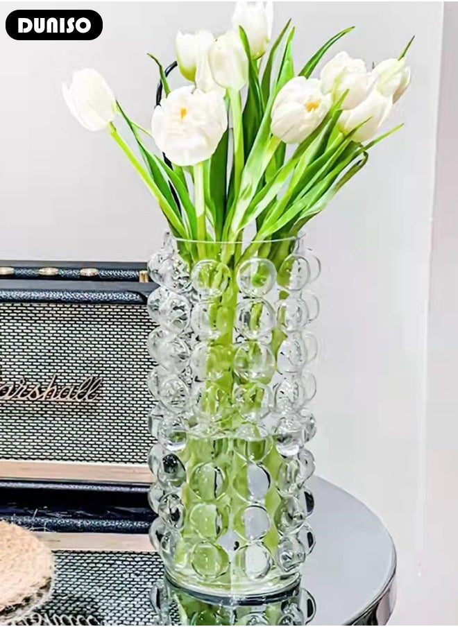 Clear Glass Vase, Modern Decorative Vase, Large Irregular Shape Vintage Flower Vase, Minimalist Ins Style Embossed Glass Vase for Wedding Table Decorations Centerpieces, Crystal Vase for Living Room, Bedroom, Kitchen, Dining Table, Mantle