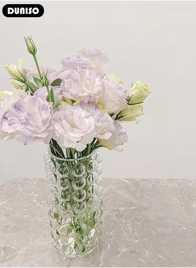 Clear Glass Vase, Modern Decorative Vase, Large Irregular Shape Vintage Flower Vase, Minimalist Ins Style Embossed Glass Vase for Wedding Table Decorations Centerpieces, Crystal Vase for Living Room, Bedroom, Kitchen, Dining Table, Mantle