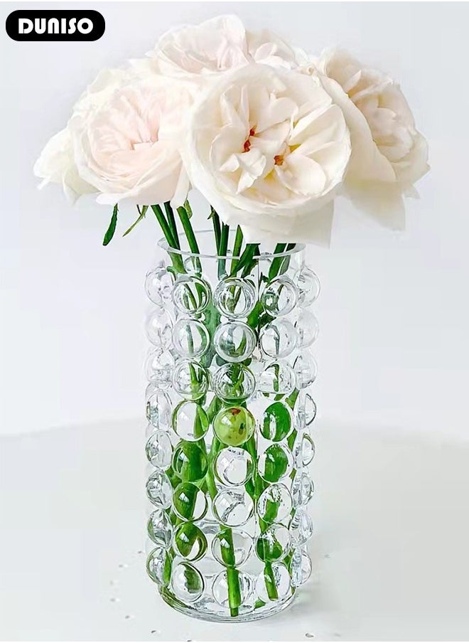 Clear Glass Vase, Modern Decorative Vase, Large Irregular Shape Vintage Flower Vase, Minimalist Ins Style Embossed Glass Vase for Wedding Table Decorations Centerpieces, Crystal Vase for Living Room, Bedroom, Kitchen, Dining Table, Mantle