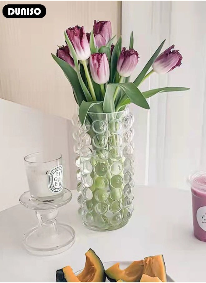 Clear Glass Vase, Modern Decorative Vase, Large Irregular Shape Vintage Flower Vase, Minimalist Ins Style Embossed Glass Vase for Wedding Table Decorations Centerpieces, Crystal Vase for Living Room, Bedroom, Kitchen, Dining Table, Mantle