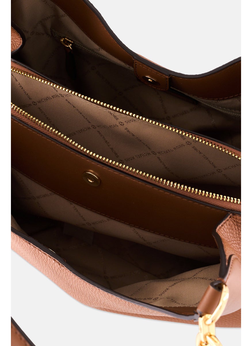 Women Brand Logo Hobo Bag 28 H x 36 L x 11 W cm, Tan