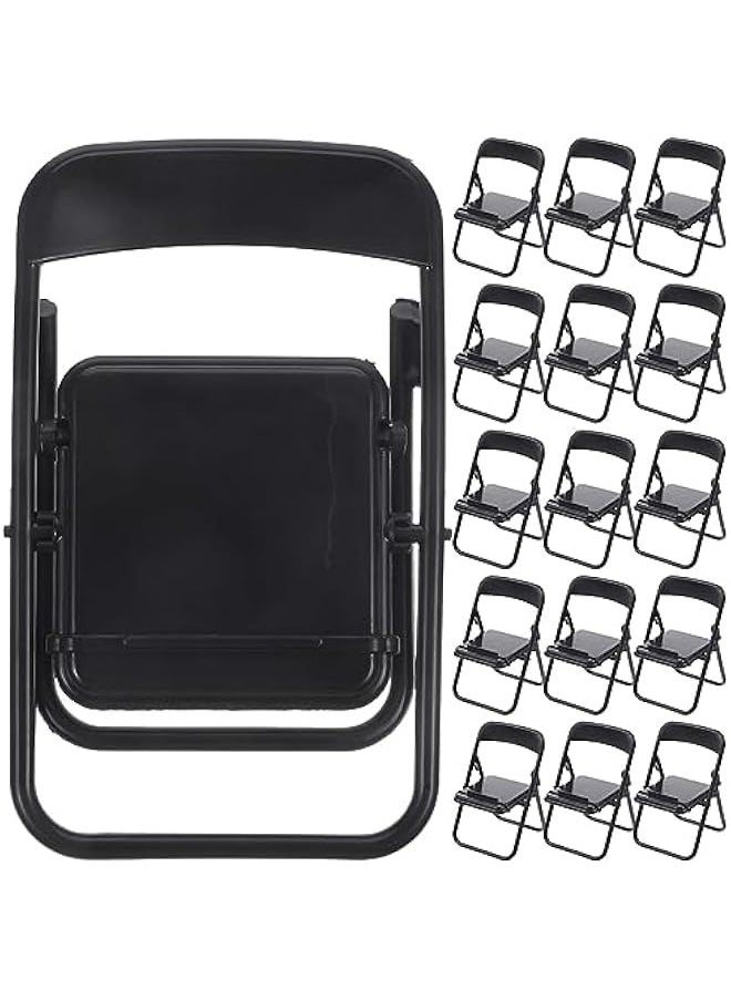 20pcs Miniature Folding Chairs Black Foldable Chair Dollhouse Furniture Decoration Accessories Plastic Chair Model Phone Holders