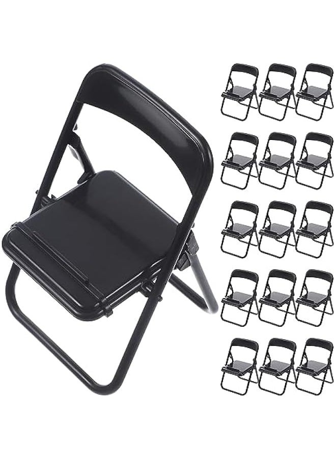 20pcs Miniature Folding Chairs Black Foldable Chair Dollhouse Furniture Decoration Accessories Plastic Chair Model Phone Holders