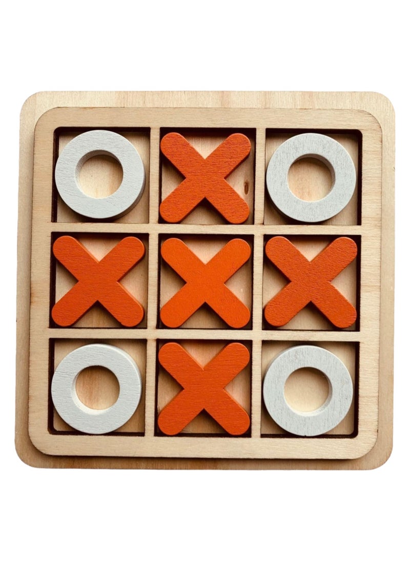 Tic-Tac-toe Two-Player Board Game Children's Kindergarten Parent-Child Interactive Wooden Tobi Educational Toy (Orange and White Chess)