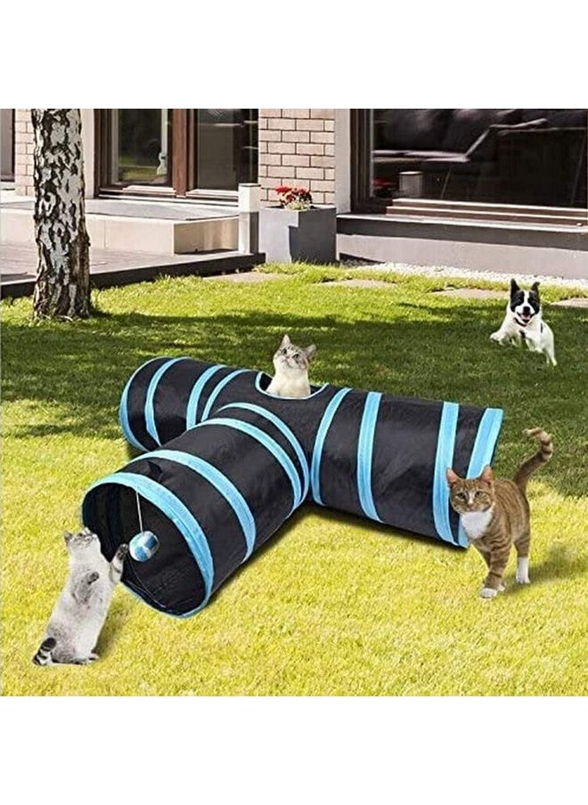 Alnicov Cat Tunnel Toy 3 WayT-Shaped Cat Tunnel Toys Outdoor Collapsible Crinkle Pet ToyLarge Indoor Foldable Play Tunnel Tubes