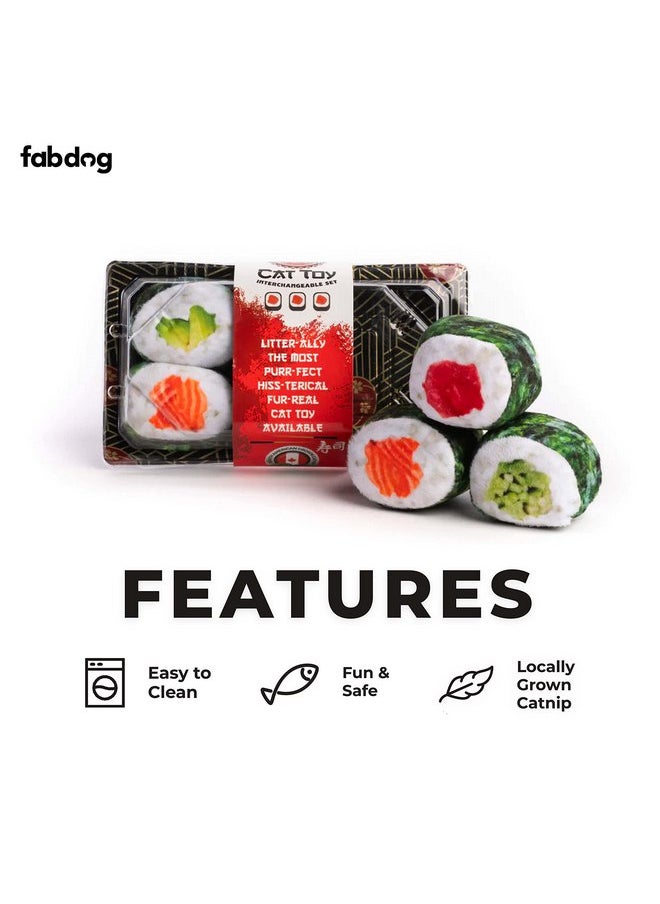 fabdog Interactive Cat Toys for Indoor Cats - Cute Cat Toys Make Great Gifts - Best Catnip-Infused Cat Accessories | New Pack N Play Box of 6 Sushi Rolls