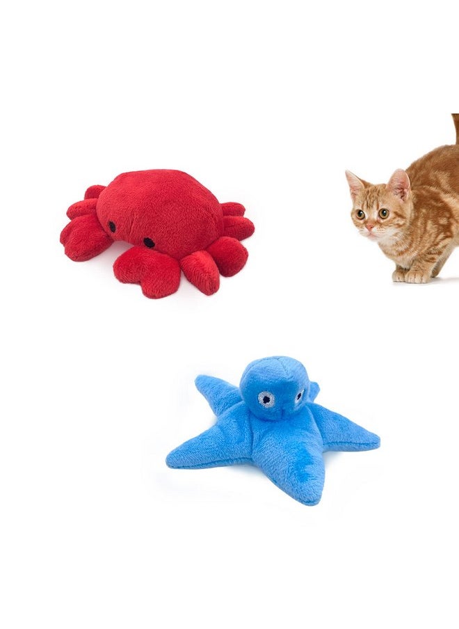 Andiker Cat Catnip Toys, 2Pcs Soft Crab&Starfish Plush Cat Toys for Indoor Cats Cute Catnip Chew Toys PP Cotton Filled Pet Toys for Kitten Gifts and Cat Lovers Interactive Catnip Toys (Crab+Starfish)