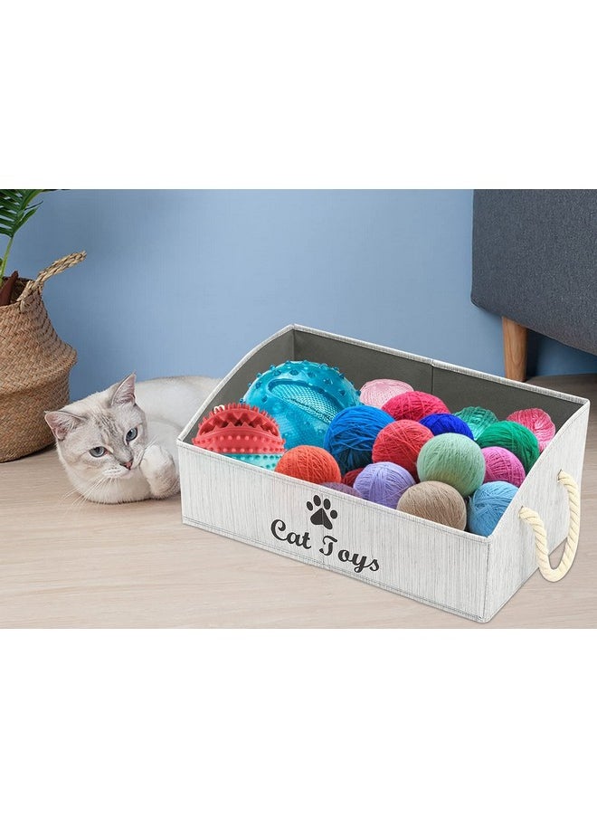 Large Cat Toy Bin Cat Shallow Toy Baskets - Perfect For Collapsible Bin For Living Room, Playroom, Closet, Home Organization - Grey - Rectangle - Cat