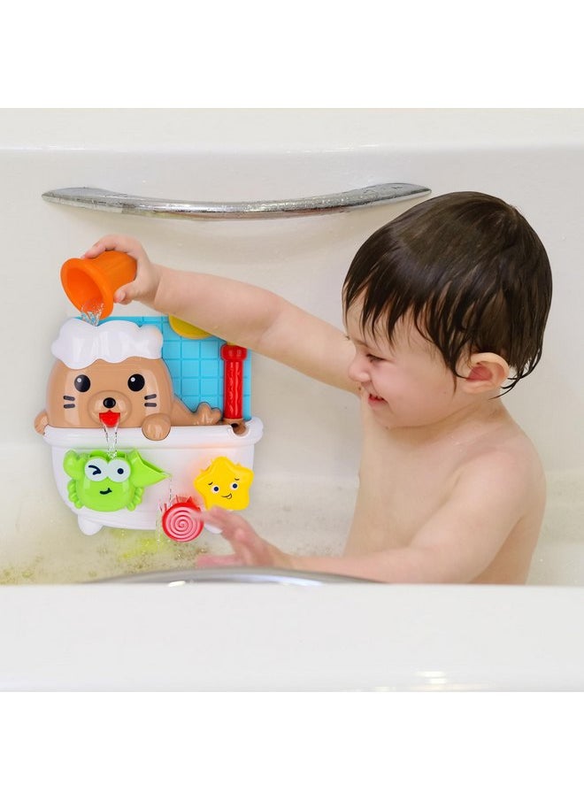 ArtCreativity Sea Lion Bath Toy for Kids - Waterfall Bath Toy with Bobbing Crab, Spinning Wheel, and Strong Suction Cups - Fun Suction Bath Toys for Toddler Tub Time Ages 1 2 3 4 5