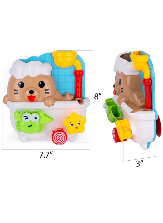 ArtCreativity Sea Lion Bath Toy for Kids - Waterfall Bath Toy with Bobbing Crab, Spinning Wheel, and Strong Suction Cups - Fun Suction Bath Toys for Toddler Tub Time Ages 1 2 3 4 5