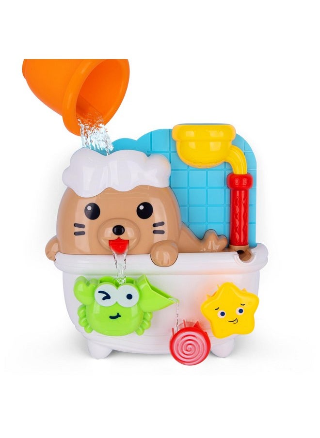 ArtCreativity Sea Lion Bath Toy for Kids - Waterfall Bath Toy with Bobbing Crab, Spinning Wheel, and Strong Suction Cups - Fun Suction Bath Toys for Toddler Tub Time Ages 1 2 3 4 5