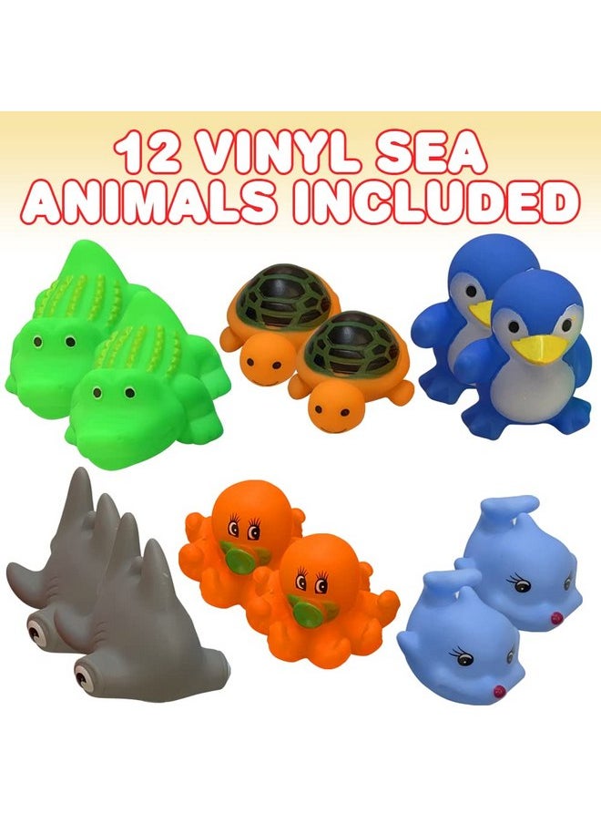 ArtCreativity Vinyl Sea Animals, Pack of 12 Assorted Squeezable Toys, Aquatic Birthday Party Favors for Kids, Fun Bath Tub and Pool Toys for Children, Educational Learning Aids for Boys and Girls