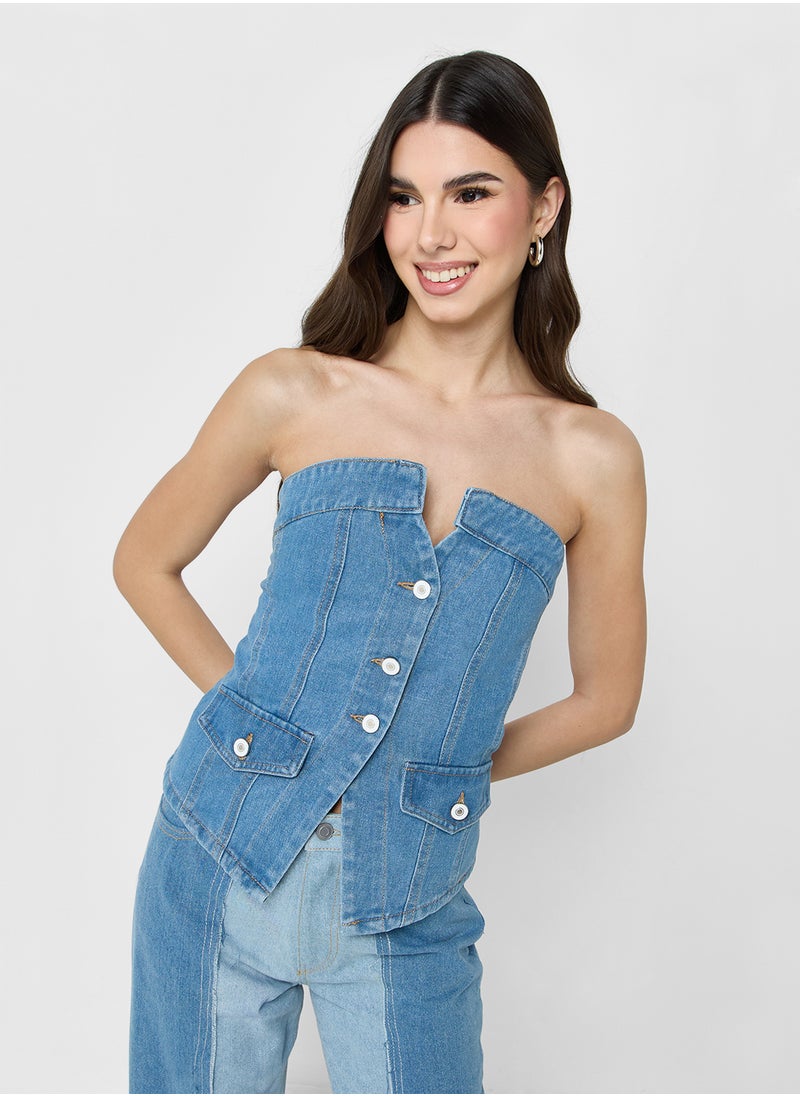 Denim Button Down Corset Top