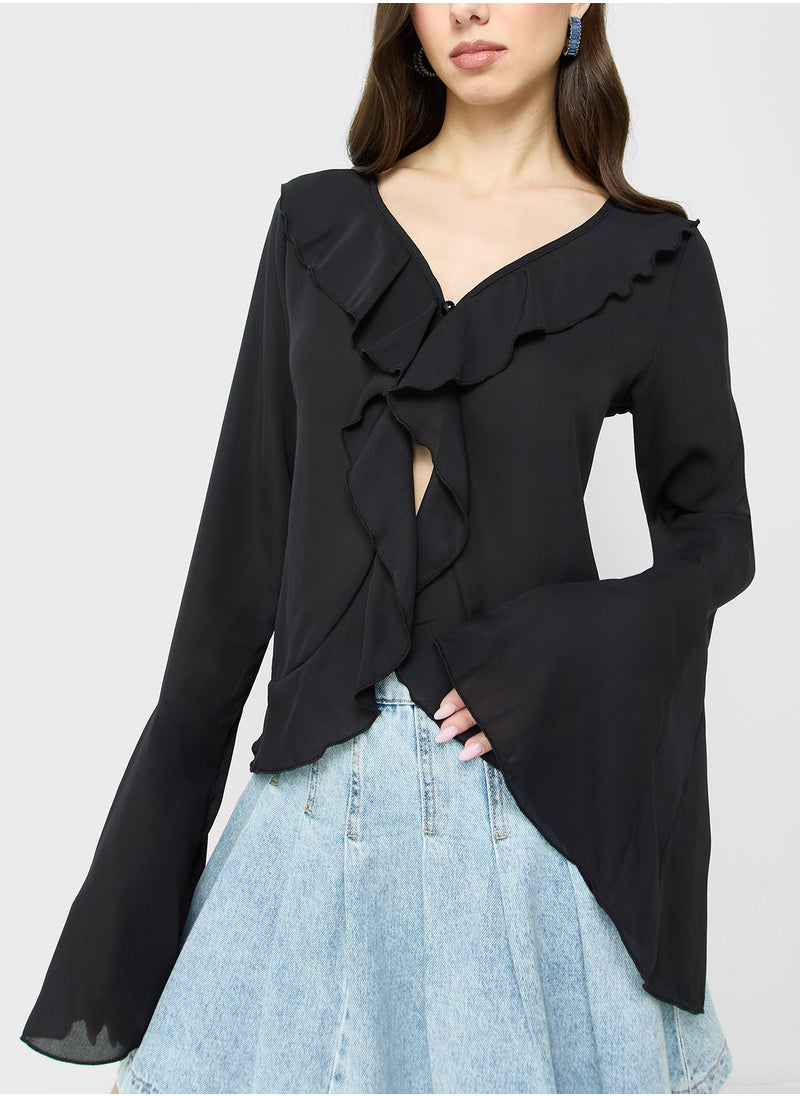 Ruffle Detail Bell Sleeves Blouse