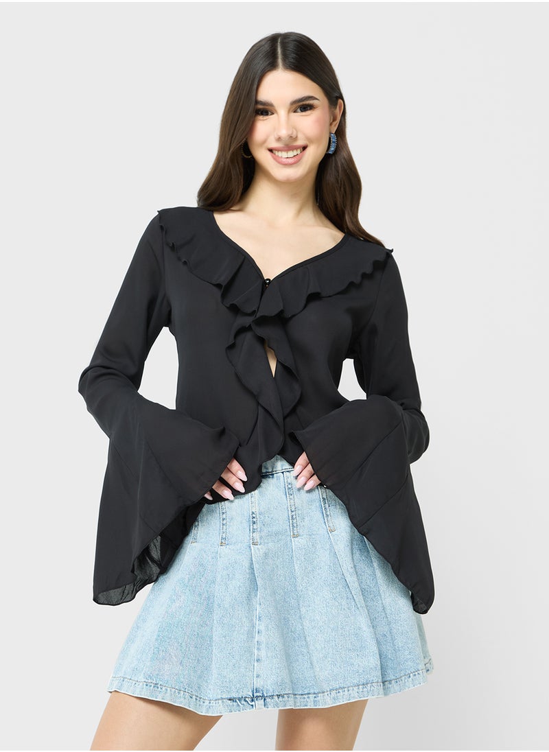 Ruffle Detail Bell Sleeves Blouse