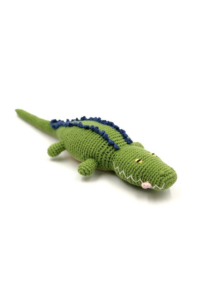 Pebble Fair Trade Handmade Crochet Cotton Crocodile Rattle Deep Green