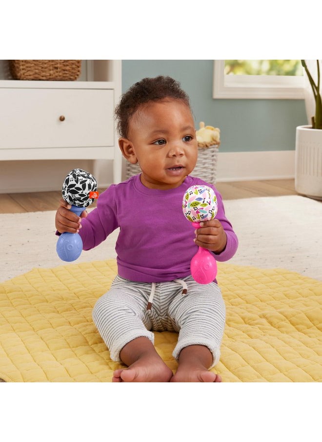 Fisher-Price Newborn Toys Rattle ‘n Rock Maracas, 2 Soft Musical Instruments for Developmental Play Babies Ages 3+ Months, Pink & Purple