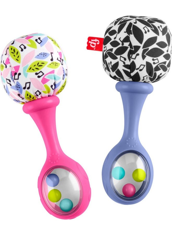 Fisher-Price Newborn Toys Rattle ‘n Rock Maracas, 2 Soft Musical Instruments for Developmental Play Babies Ages 3+ Months, Pink & Purple