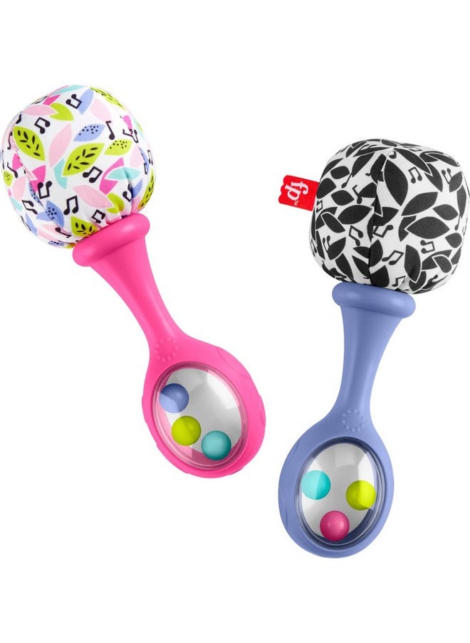 Fisher-Price Newborn Toys Rattle ‘n Rock Maracas, 2 Soft Musical Instruments for Developmental Play Babies Ages 3+ Months, Pink & Purple