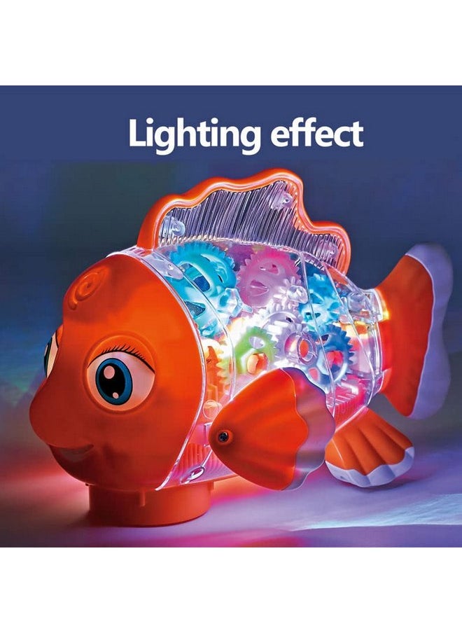 Nenekal Transparent Electric Gear Gold Fish Toddler Toys with Music & Lights. Bump and Go Technology. Perfect for Babies Tummy Time, Educational STEM Gear Toys for Boys Girls 3+