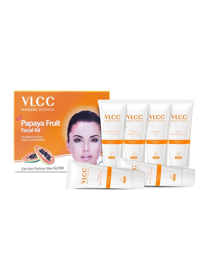 VLCC Papaya Fruit Facial Kit - 60g | Glowing, Blemish Free Skin | With Papaya, Cucumber, Peach, and Orange Peel Extracts | Glowing at Home Facial Kit.