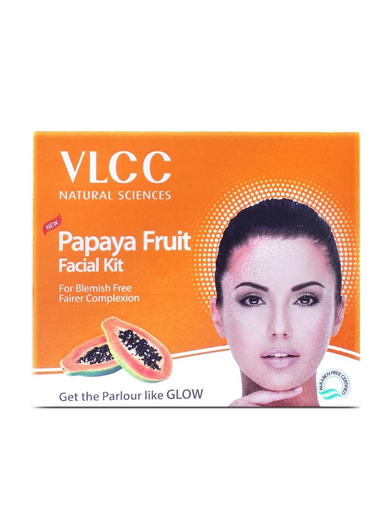 VLCC Papaya Fruit Facial Kit - 60g | Glowing, Blemish Free Skin | With Papaya, Cucumber, Peach, and Orange Peel Extracts | Glowing at Home Facial Kit.