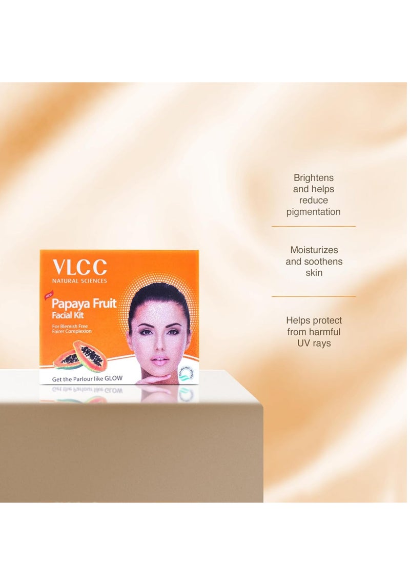 VLCC Papaya Fruit Facial Kit - 60g | Glowing, Blemish Free Skin | With Papaya, Cucumber, Peach, and Orange Peel Extracts | Glowing at Home Facial Kit.