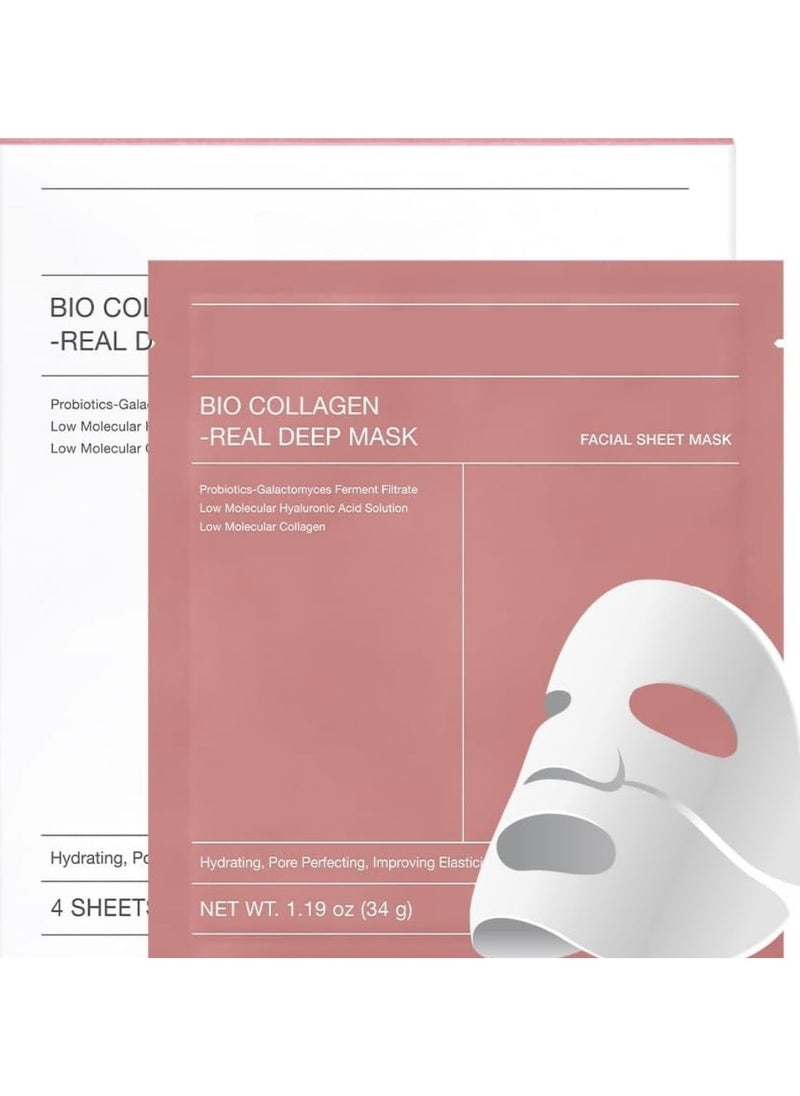 Bio-Collagen Real Deep Mask,Hydrating Overnight Mask,Pore Minimizing,Elasticity Improvement,34g x4ea