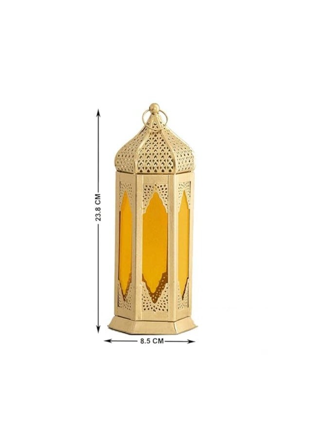 Large Moraccan Lantern Lamp with t Light Candle Holde lantern for  Decorative Hanging Lantern for ramdan Decoration Set of 2 Yellow