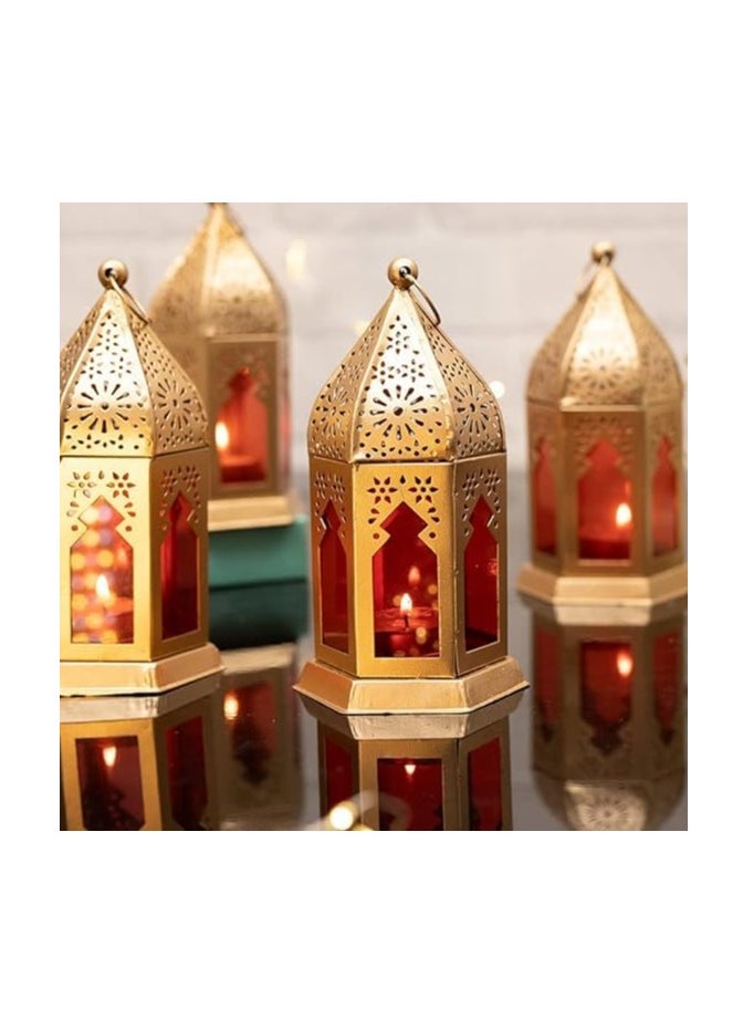 Small Moraccan Iron Lantern Lamp With T Light Candle Holder Antique Collection Decorative Hanging Lantern For Ramzan Eid Diwali Set Of 2 Red Red Green