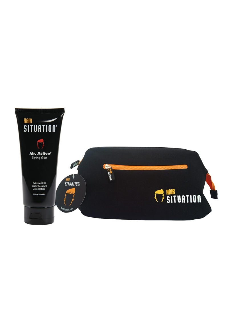 Mr. Active Hair Gel Glue Extreme Strong Hold and Men Toiletry Bag