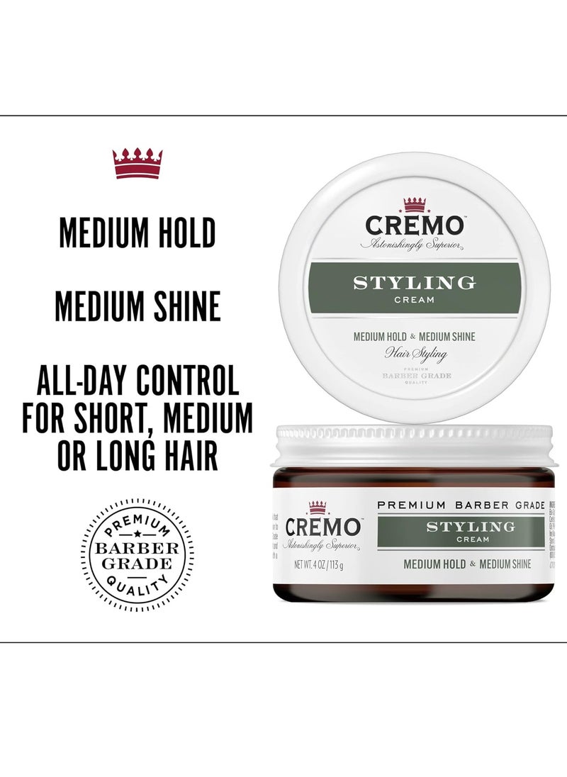 Cremo Premium Barber Grade Hair Styling Cream, Medium Hold, Medium Shine, 4 Oz & Premium Barber Grade Hair Styling Matte Cream, Light Hold, Low Shine, 4 Oz