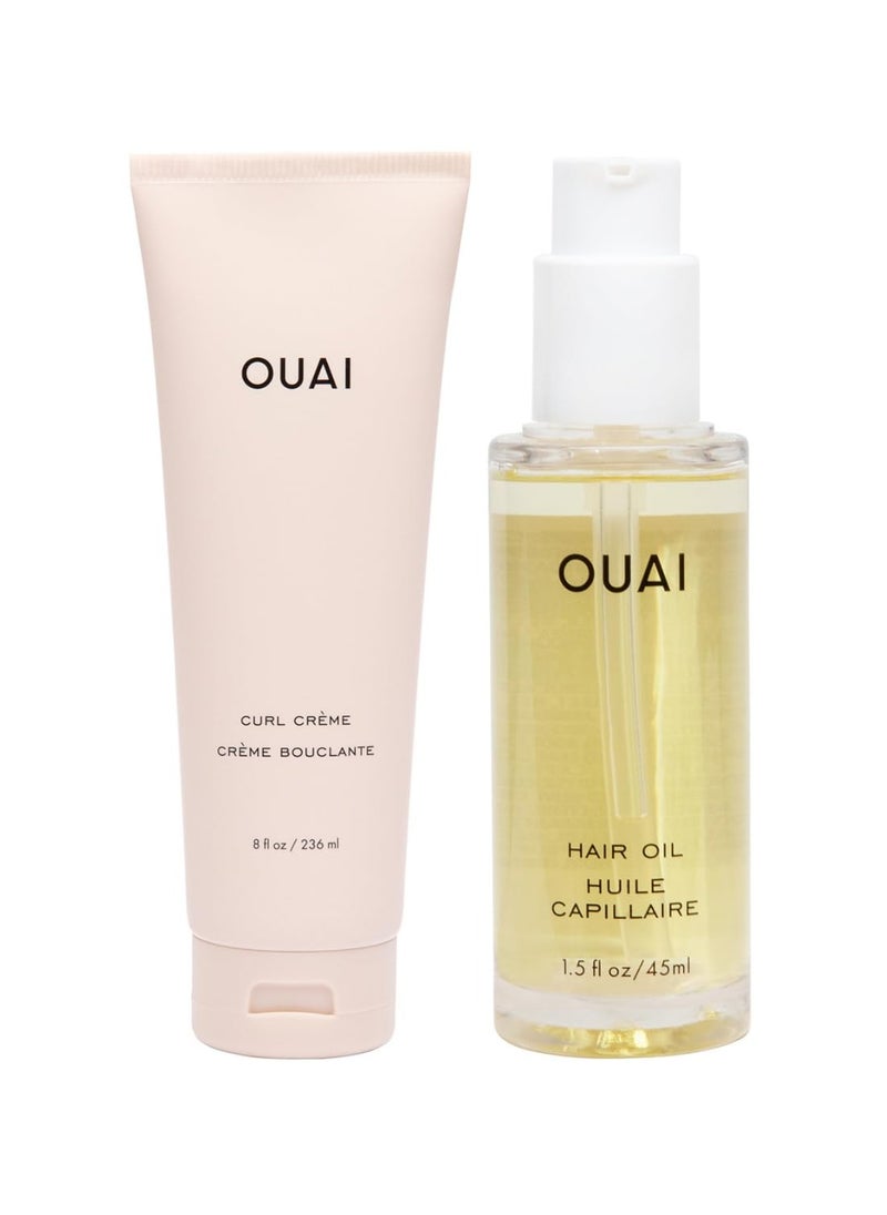 OUAI Curl Cream + Hair Oil Bundle - Hair Styling Products for Frizz Control - Includes Curl Cream (8 Oz) + Hair Oil (1.5 Oz) - 2-Piece Hair Care Set